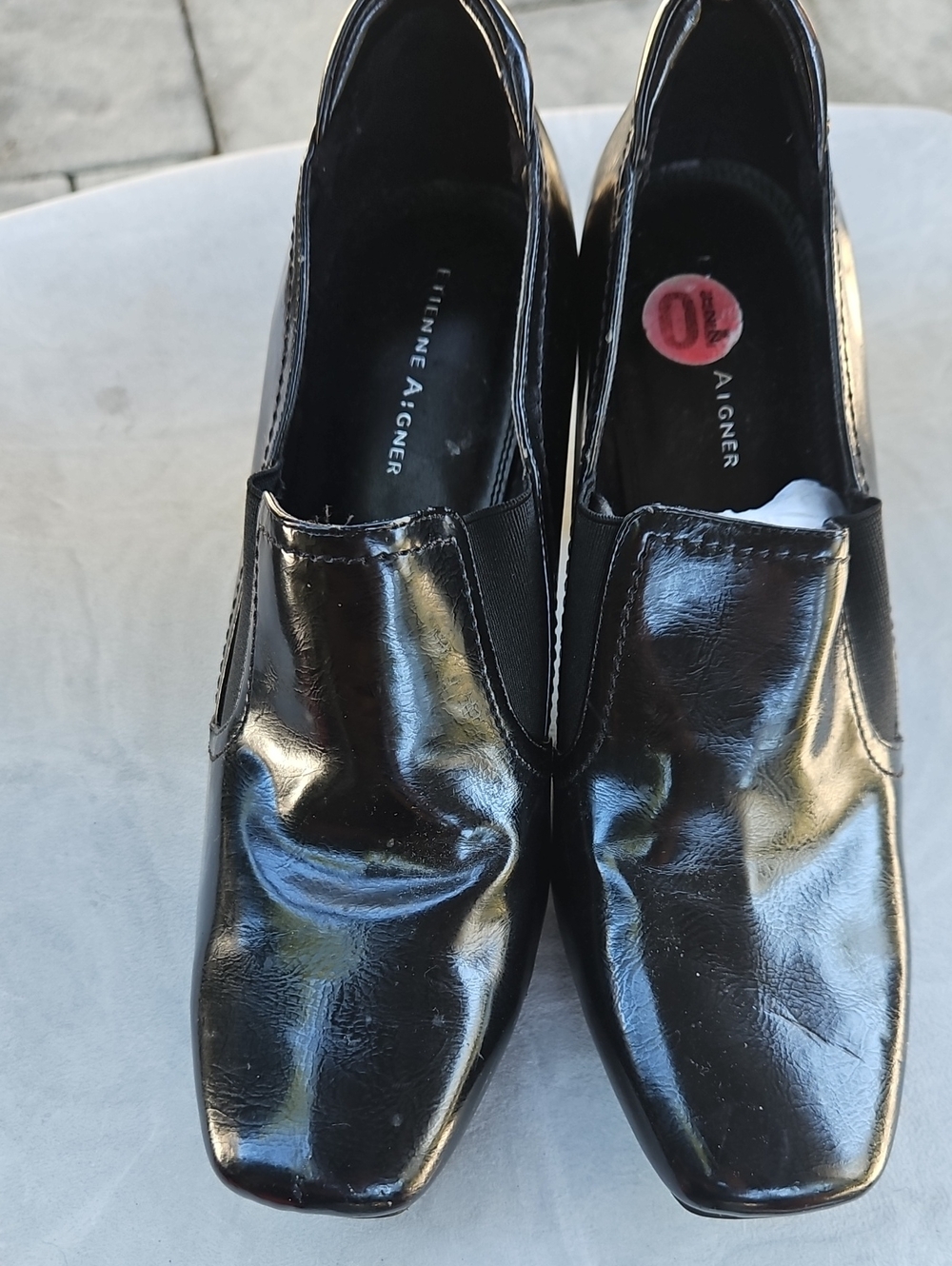 Etienne Aigner Black Patent Leather Slip-On Loafers